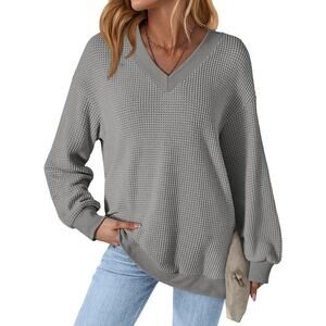NEW! Fantaslook Waffle Knit Women's Sweatshirts Long Sleeve V Neck